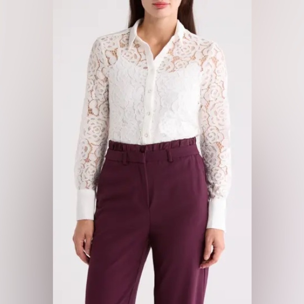 Ellen Tracy White Lace Blouse